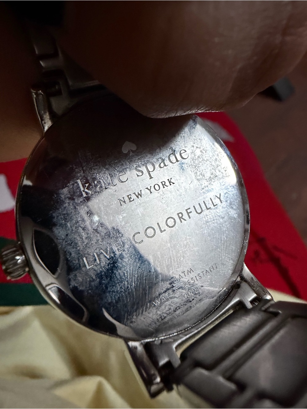 kate spade silver stainless steel watch back - Live Colorfully engraving